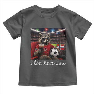 Norway Soccer Football Fan Norge Norwegian Flag Toddler T Shirt Funny Raccoon Drinking Iced Coffee TS14 Dark Heather Print Your Wear