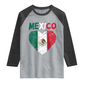 Mexican Flag Heart Mexico City Independence Day Gift Raglan Shirt TS14 Heather Gray Heather Charcoal Print Your Wear