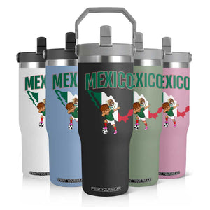 Mexico Soccer Boy Dabbing Boy Mexican Flag Map Flip Straw Tumbler TS14 Print Your Wear