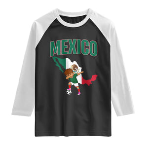 Mexico Soccer Boy Dabbing Boy Mexican Flag Map Raglan Shirt TS14 Black White Print Your Wear