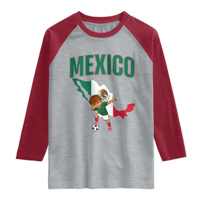 Mexico Soccer Boy Dabbing Boy Mexican Flag Map Raglan Shirt TS14 Heather Gray Heather Red Print Your Wear