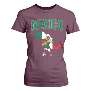 Mexico Soccer Boy Dabbing Boy Mexican Flag Map T Shirt For Women TS14 Maroon Print Your Wear