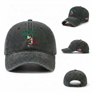 Mexico Soccer Boy Dabbing Boy Mexican Flag Map Washed Cotton Baseball Cap TS14 Washed Cap Universal Fit Dark Green Print Your Wear