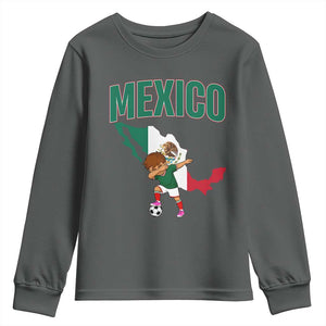 Mexico Soccer Boy Dabbing Boy Mexican Flag Map Youth Sweatshirt TS14 Dark Heather Print Your Wear