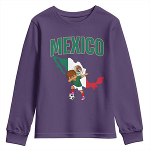 Mexico Soccer Boy Dabbing Boy Mexican Flag Map Youth Sweatshirt TS14 Purple Print Your Wear