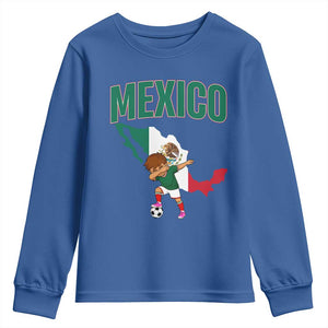 Mexico Soccer Boy Dabbing Boy Mexican Flag Map Youth Sweatshirt TS14 Royal Blue Print Your Wear