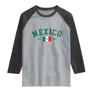 Mexico Mexican Flag Vintage Pride Raglan Shirt TS14 Heather Gray Heather Charcoal Print Your Wear