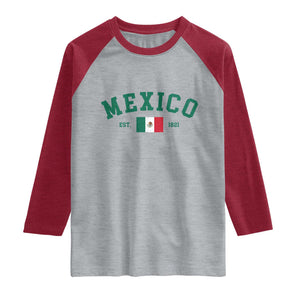 Mexico Mexican Flag Vintage Pride Raglan Shirt TS14 Heather Gray Heather Red Print Your Wear