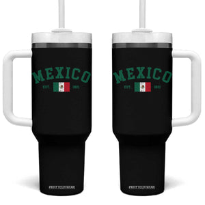 Mexico Mexican Flag Vintage Pride Tumbler With Handle TS14 One Size: 40 oz Black Print Your Wear