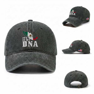 It's in My DNA Mexican Proud Hispanic Gift Mexico Flag Washed Cotton Baseball Cap TS14 Washed Cap Universal Fit Dark Green Print Your Wear