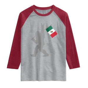 Bigfoot Rock On Hold Mexico Flag Sasquatch Believers Raglan Shirt TS14 Heather Gray Heather Red Print Your Wear