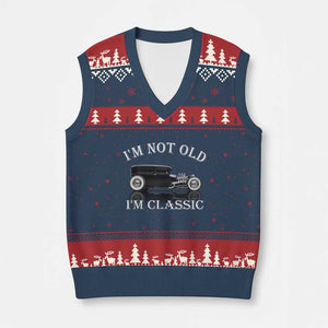 I'm Not Old I'm Classic V-Neck Knit Sweater Vest Traditional Hot Rod Sedan Tudor Fordor TS14 Navy Red Print Your Wear