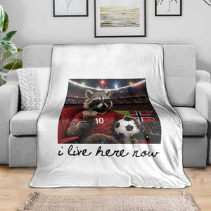 Norway Soccer Football Fan Norge Norwegian Flag Throw Blanket Funny Raccoon I Live Here Now TS14 Print Your Wear