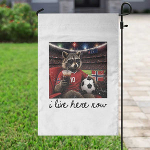Norway Soccer Football Fan Norge Norwegian Flag Garden Flag Funny Raccoon I Live Here Now TS14 Print Your Wear