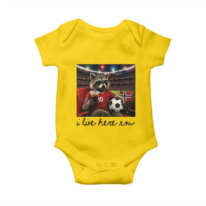 Norway Soccer Football Fan Norge Norwegian Flag Baby Onesie Funny Raccoon I Live Here Now TS14 Daisy Print Your Wear
