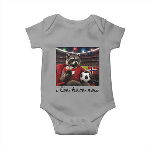 Norway Soccer Football Fan Norge Norwegian Flag Baby Onesie Funny Raccoon I Live Here Now TS14 Sport Gray Print Your Wear