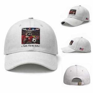 Norway Soccer Football Fan Norge Norwegian Flag Baseball Cap Funny Raccoon I Live Here Now TS14 Baseball Cap Universal Fit White Print Your Wear