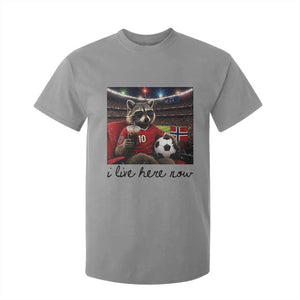 Norway Soccer Football Fan Norge Norwegian Flag T Shirt For Kid Funny Raccoon I Live Here Now TS14 Sport Gray Print Your Wear