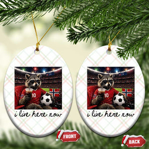 Norway Soccer Football Fan Norge Norwegian Flag Ceramic Ornament Funny Raccoon I Live Here Now TS14 Print Your Wear