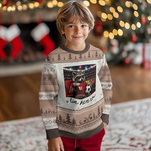 Norway Soccer Football Fan Norge Norwegian Flag Ugly Christmas Sweater Funny Raccoon I Live Here Now TS14 Print Your Wear