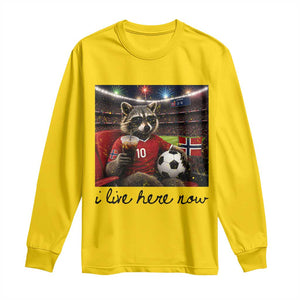 Norway Soccer Football Fan Norge Norwegian Flag Long Sleeve Shirt Funny Raccoon I Live Here Now TS14 Daisy Print Your Wear