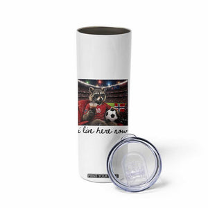 Norway Soccer Football Fan Norge Norwegian Flag Skinny Tumbler Funny Raccoon I Live Here Now TS14 Print Your Wear