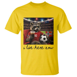 Norway Soccer Football Fan Norge Norwegian Flag T Shirt Funny Raccoon I Live Here Now TS14 Daisy Print Your Wear