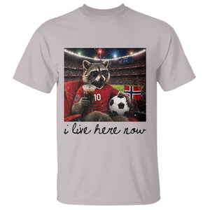 Norway Soccer Football Fan Norge Norwegian Flag T Shirt Funny Raccoon I Live Here Now TS14 Print Your Wear