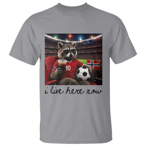 Norway Soccer Football Fan Norge Norwegian Flag T Shirt Funny Raccoon I Live Here Now TS14 Sport Gray Print Your Wear