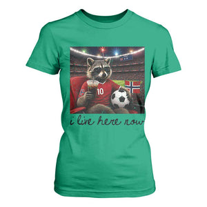 Norway Soccer Football Fan Norge Norwegian Flag T Shirt For Women Funny Raccoon I Live Here Now TS14 Irish Green Print Your Wear