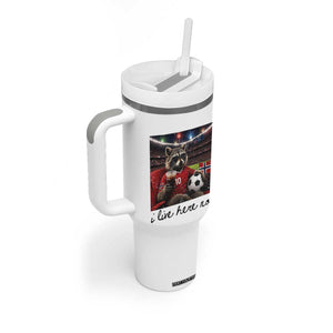 Norway Soccer Football Fan Norge Norwegian Flag Tumbler With Handle Funny Raccoon I Live Here Now TS14 Print Your Wear