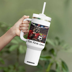 Norway Soccer Football Fan Norge Norwegian Flag Tumbler With Handle Funny Raccoon I Live Here Now TS14 Print Your Wear