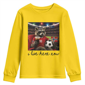 Norway Soccer Football Fan Norge Norwegian Flag Youth Sweatshirt Funny Raccoon I Live Here Now TS14 Daisy Print Your Wear