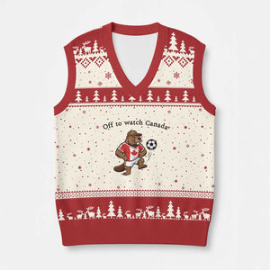 Off to Watch Canada V-Neck Knit Sweater Vest Patriotic Canadian Beaver Football Fan Gift