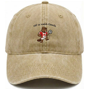 Off to Watch Fioty Washed Cotton Baseball Cap Patriotic Canadian Beaver Football Soccer Fan Gift