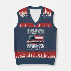 Funny Pontoon Captain V-Neck Knit Sweater Vest I Never Dreamed I Would Grow Up To Be Super Sexy TS14 Navy Red Print Your Wear