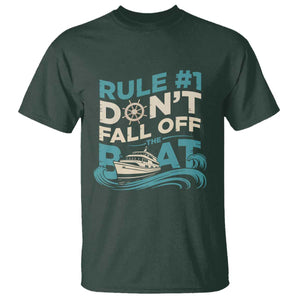Funny Cruise Ship T Shirt Rule Number One Do Not Fall Off The Boat TS14 Dark Forest Green Print Your Wear