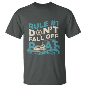 Funny Cruise Ship T Shirt Rule Number One Do Not Fall Off The Boat TS14 Dark Heather Print Your Wear