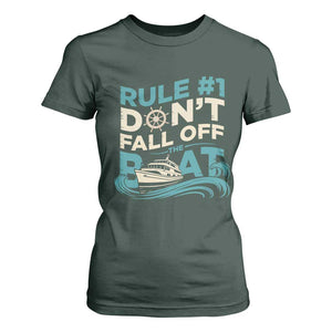 Funny Cruise Ship T Shirt For Women Rule Number One Do Not Fall Off The Boat TS14 Dark Forest Green Print Your Wear