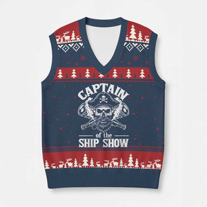 Funny Boat Captain Pun V-Neck Knit Sweater Vest Captain Of The Ship Show TS14 Navy Red Print Your Wear