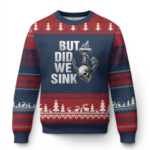 Funny Boating Ugly Christmas Sweater But Did We Sink TS14 Navy Red Print Your Wear