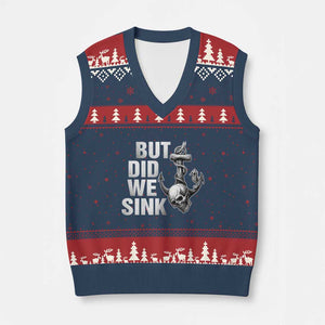 Funny Boating V-Neck Knit Sweater Vest But Did We Sink TS14 Navy Red Print Your Wear