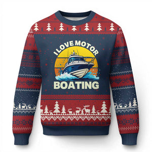 Funny Boater Ugly Christmas Sweater I Love Motorboating TS14 Navy Red Print Your Wear