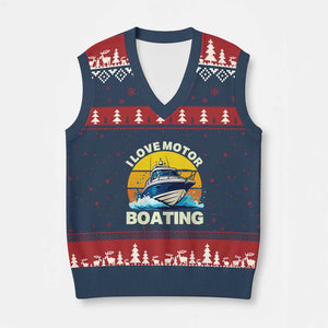 Funny Boater V-Neck Knit Sweater Vest I Love Motorboating TS14 Navy Red Print Your Wear