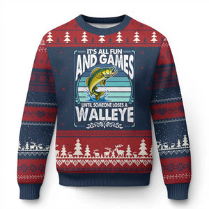 Funny Fishing Ugly Christmas Sweater It Is All Fun And Games Until Someone Loses A Walleye TS14 Navy Red Print Your Wear
