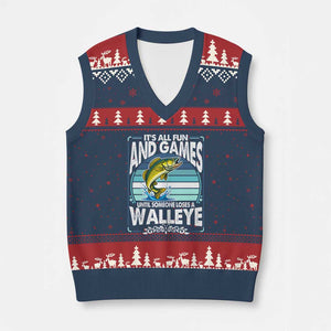 Funny Fishing V-Neck Knit Sweater Vest It Is All Fun And Games Until Someone Loses A Walleye TS14 Navy Red Print Your Wear