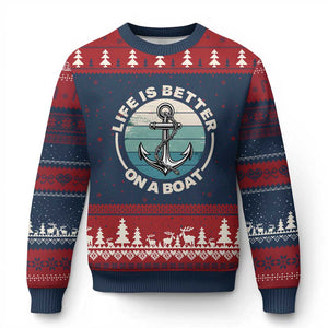 Funny Boating Ugly Christmas Sweater Life Is Better On A Boat TS14 Navy Red Print Your Wear