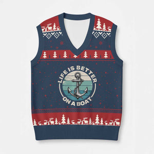 Funny Boating V-Neck Knit Sweater Vest Life Is Better On A Boat TS14 Navy Red Print Your Wear