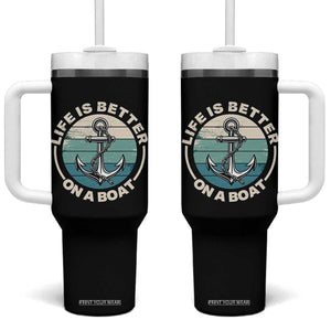 Funny Boating Tumbler With Handle Life Is Better On A Boat TS14 One Size: 40 oz Black Print Your Wear