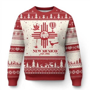 New Mexico Flag Zia Sun Souvenir Ugly Christmas Sweater New Mexico Zia Chiles Balloon Roadrunner Yucca TS14 Beige Red Print Your Wear
